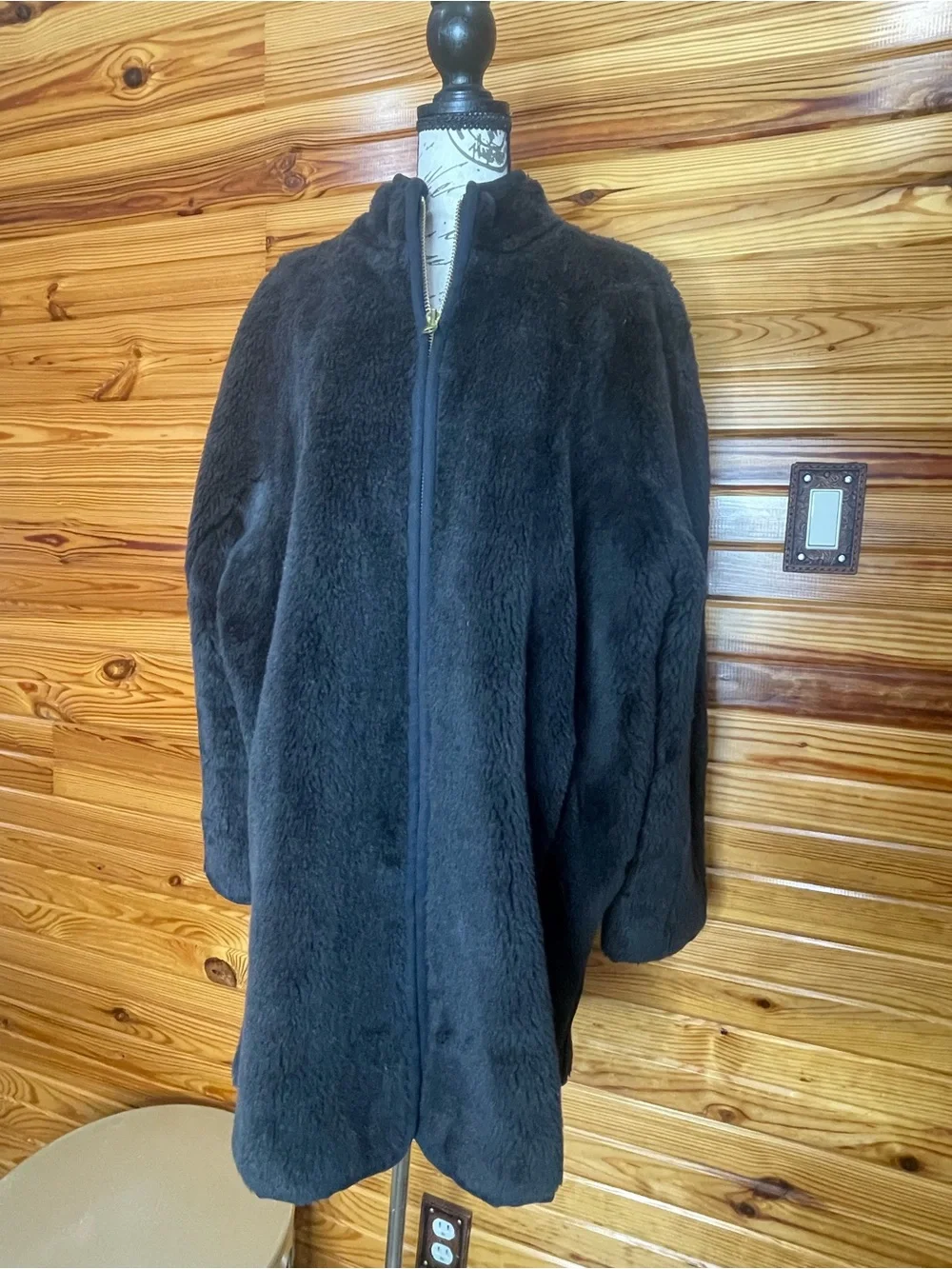 J. Crew Black Teddy Sherpa Jacket with Navy Satin Lining